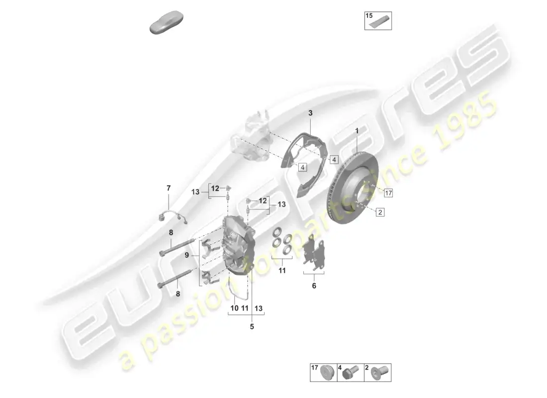 porsche 2023 (taycan 9j1-1) disc brake 19 rear axle white/black parts diagram