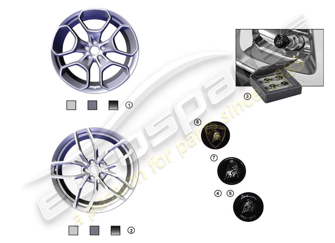 lamborghini huracan lp580-2 spyder (accessories) 1 set of aluminium rims parts diagram