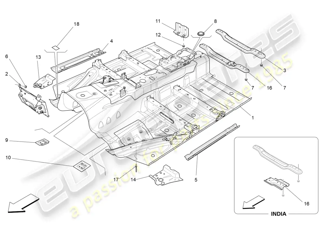maserati ghibli (2017) central structural frames and sheet panels part diagram