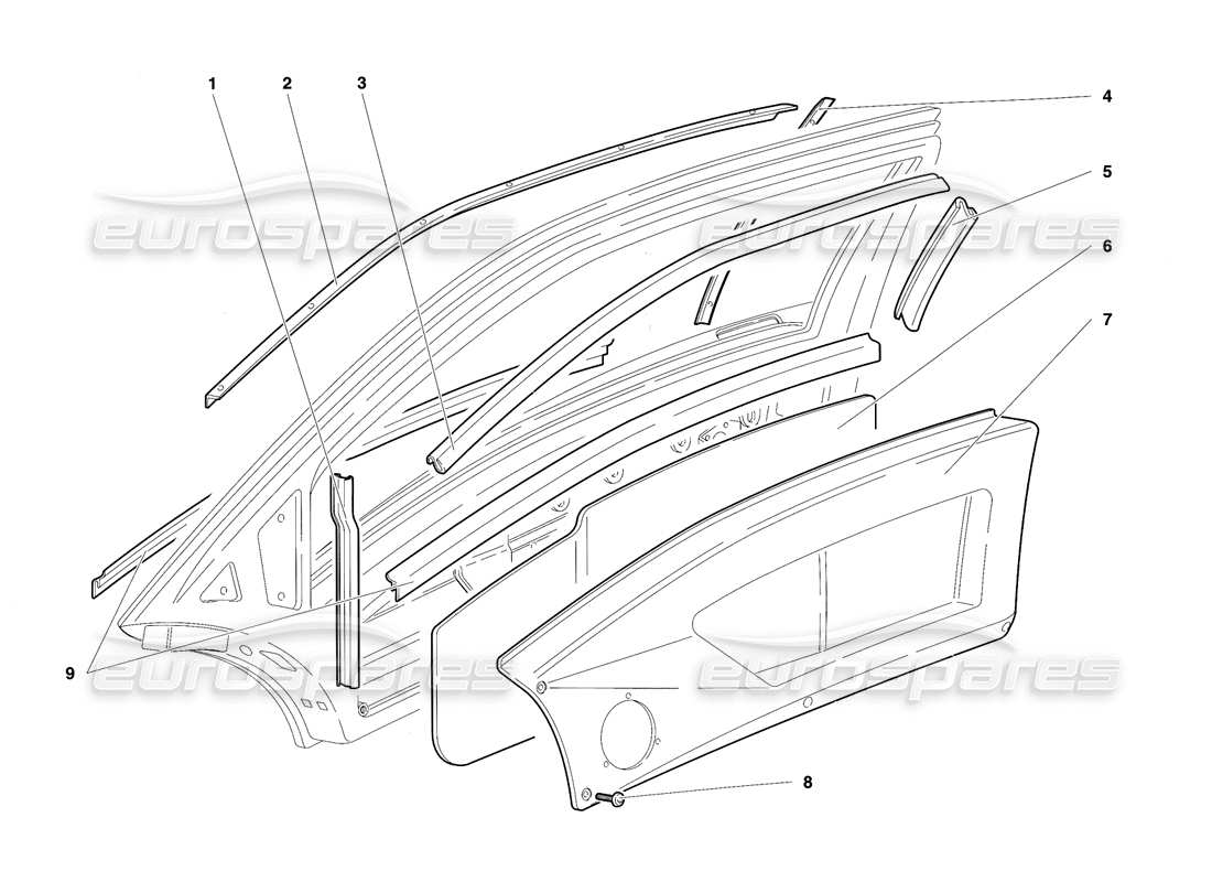 lamborghini diablo sv (1997) doors parts diagram