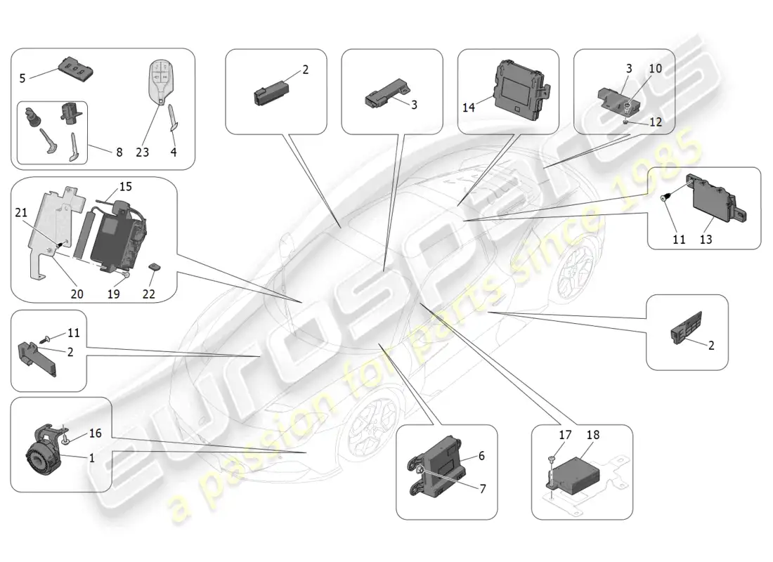 maserati mc20 (2022) alarm and immobilizer system parts diagram
