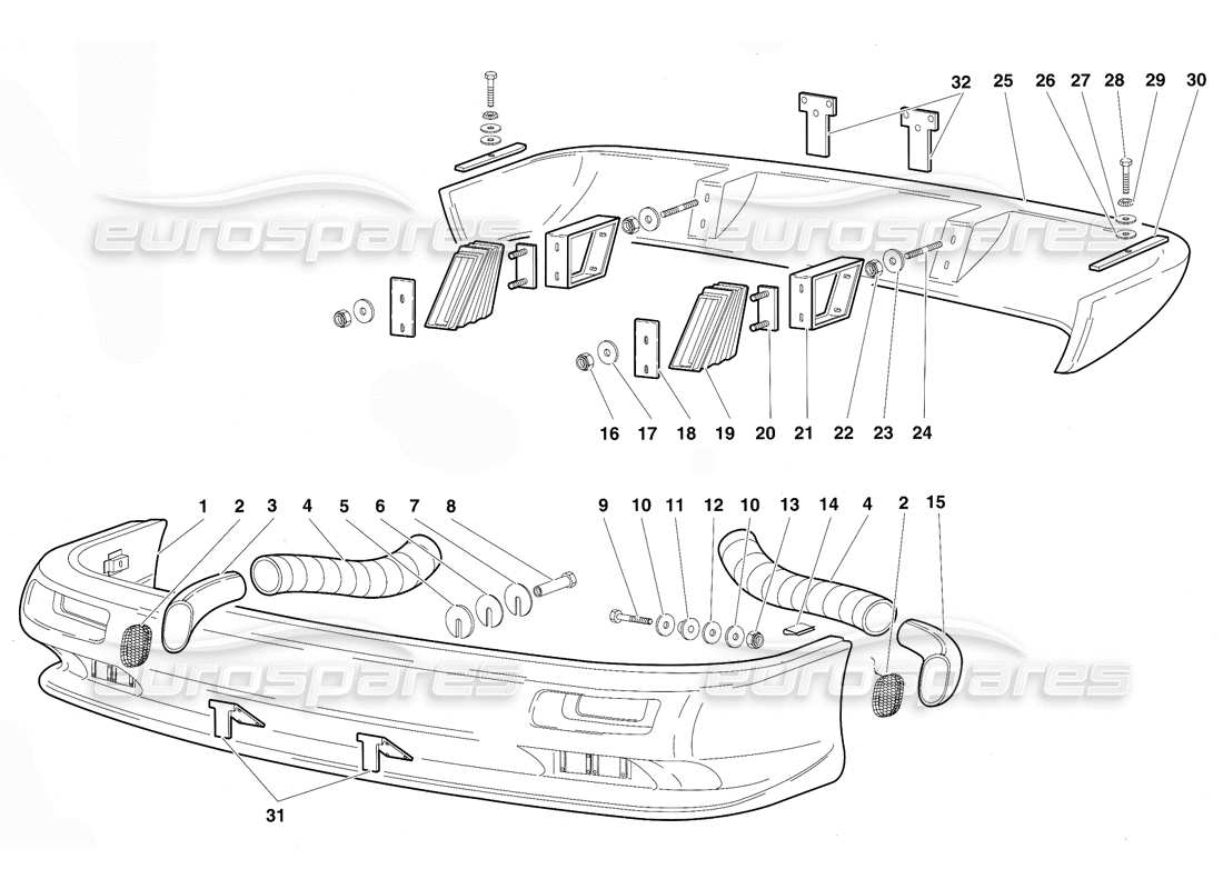 lamborghini diablo (1991) bumpers parts diagram