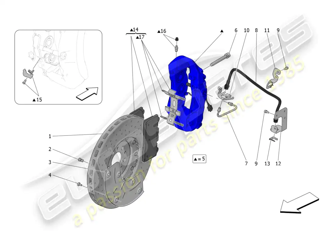 maserati mc20 cielo (2023) braking devices on front wheels parts diagram