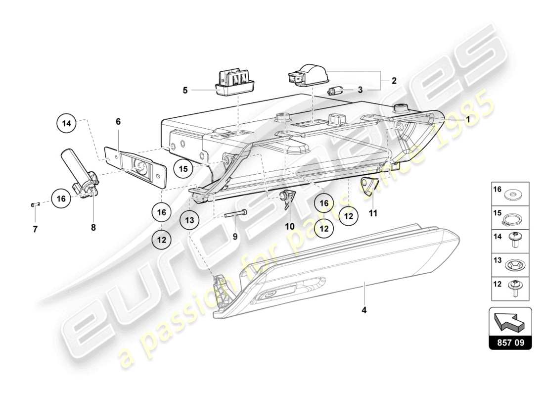lamborghini 2021 (lp740-4 s coupe) glove compartment parts diagram