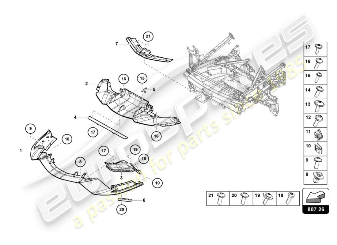 lamborghini sian (2020) bumper, complete front parts diagram