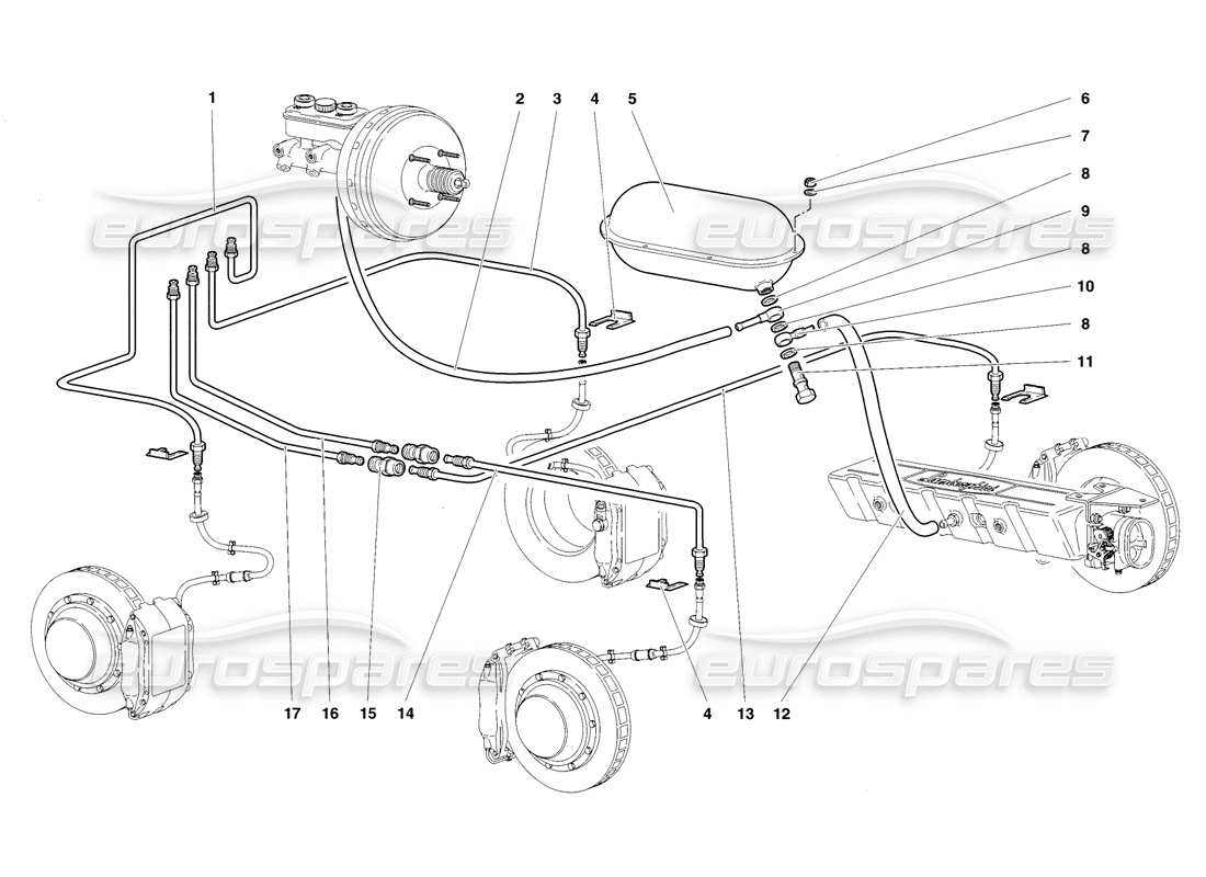 lamborghini diablo sv (1998) brake system part diagram