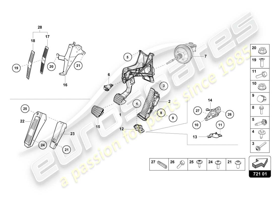 lamborghini lp610-4 spyder (2016) brake and accel. lever mech. parts diagram