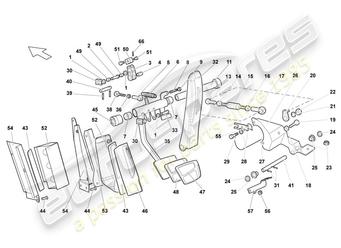 lamborghini murcielago roadster (2006) brake and accel. lever mech. part diagram