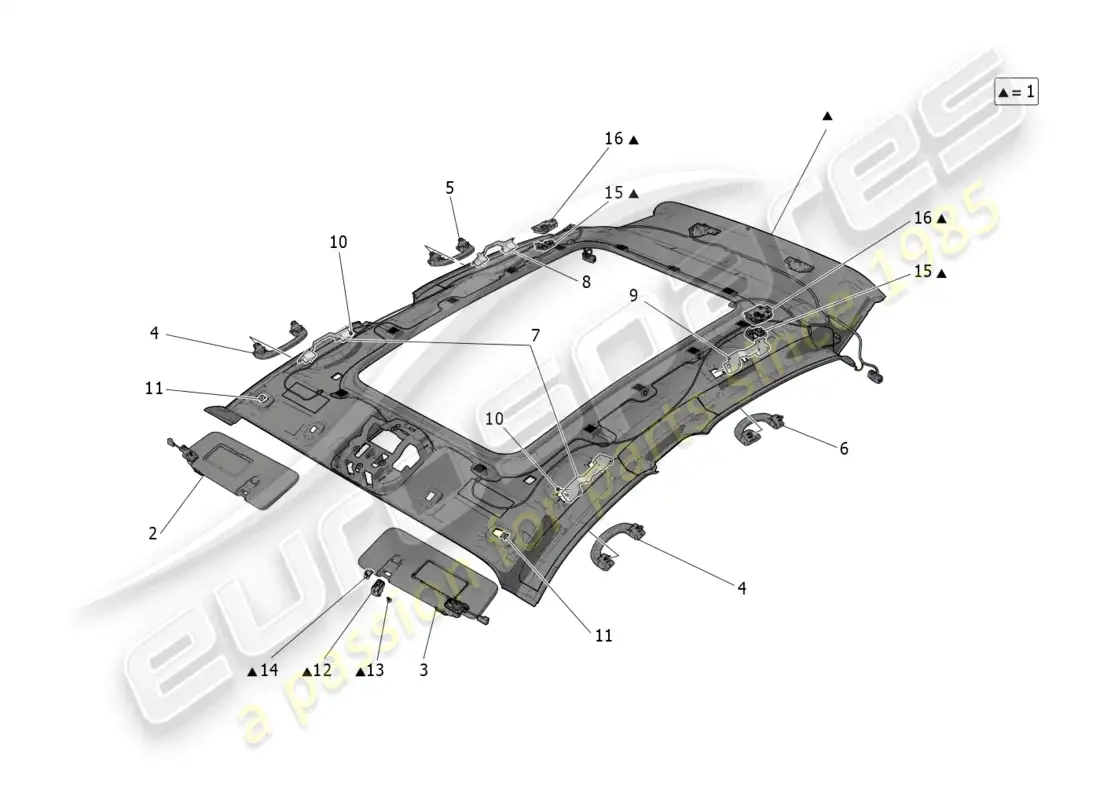 maserati grecale gt (2023) roof and sun visors parts diagram