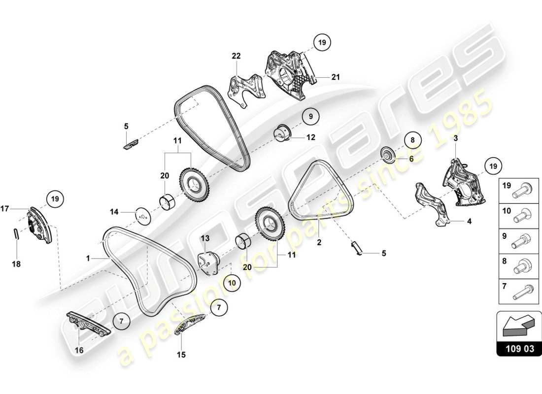 lamborghini evo coupe (2020) timing chain parts diagram