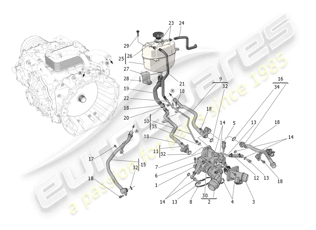 maserati mc20 cielo (2023) cooling system: nourice and lines parts diagram