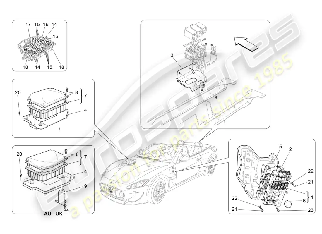 maserati grancabrio mc (2013) relays, fuses and boxes parts diagram