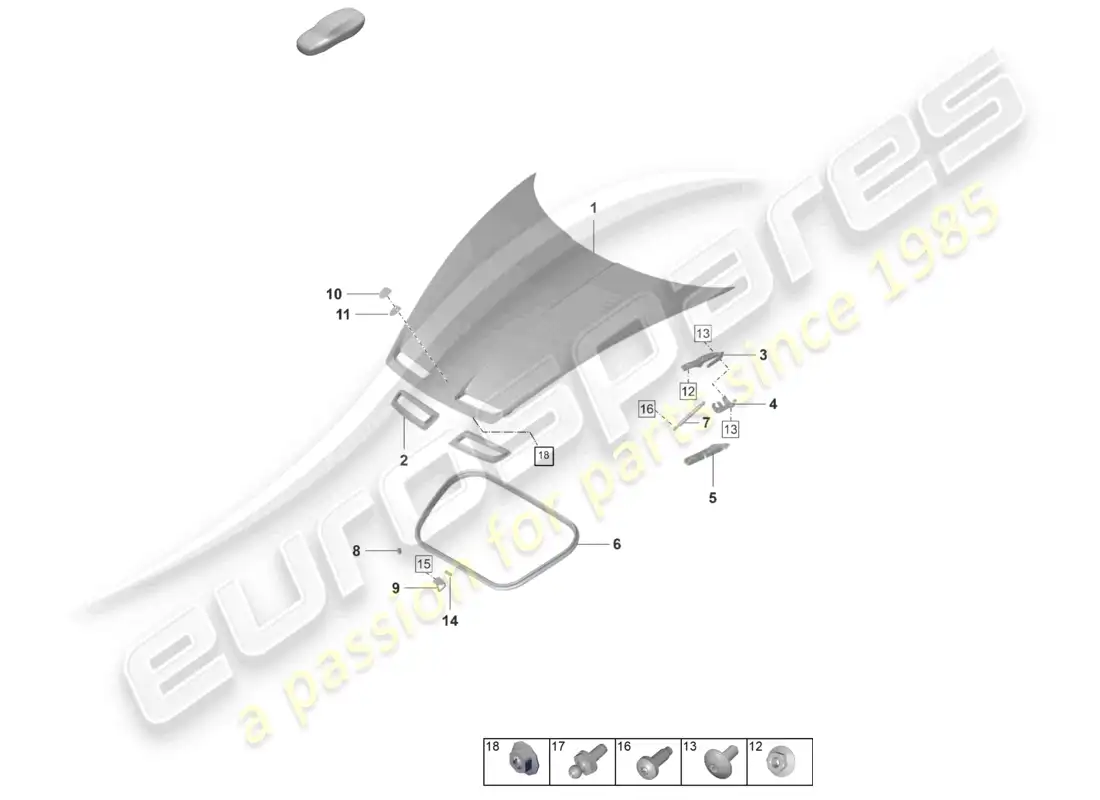 porsche 2024 (992-2 gt3/rs/st) bonnet parts diagram
