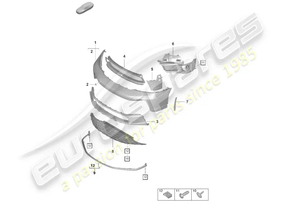 porsche 2021 (992-1 gt3/rs/st) bumper front parts diagram