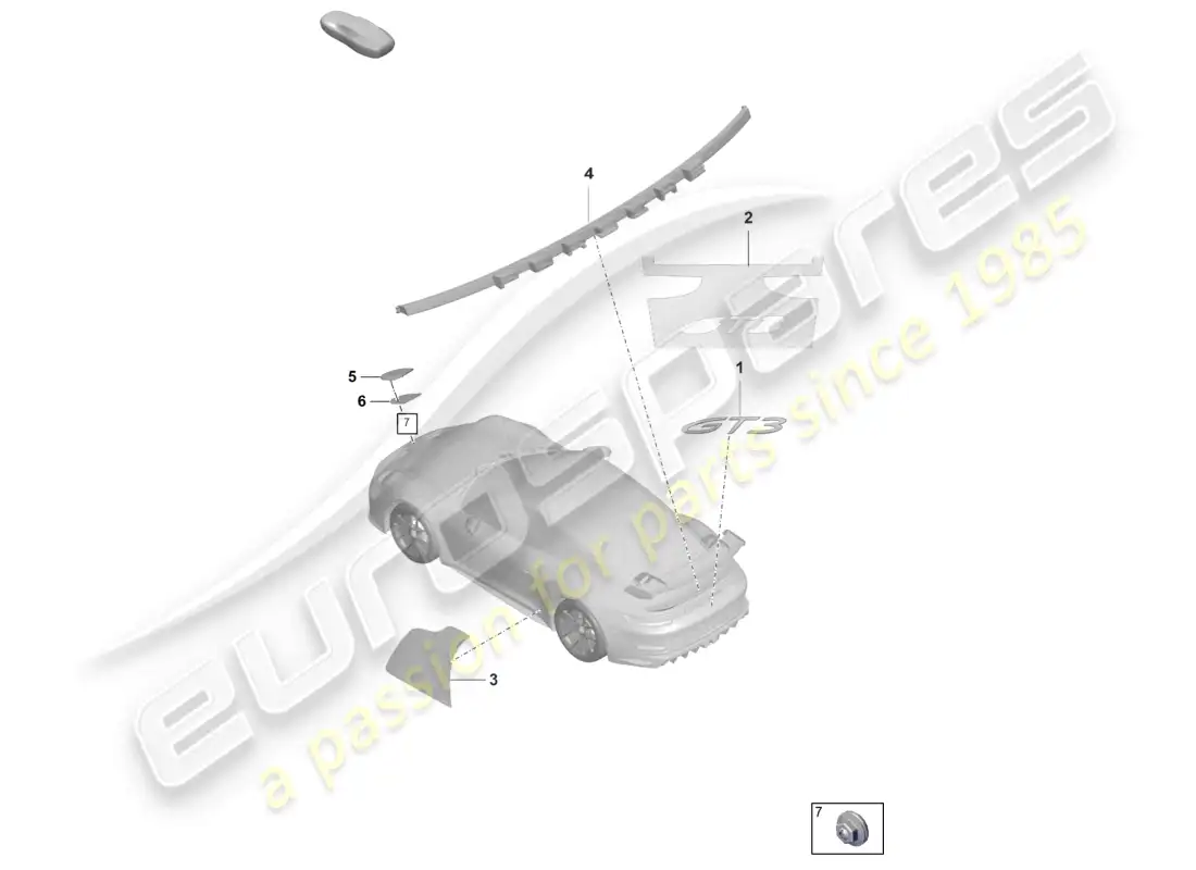 porsche 2021 (992-1 gt3/rs/st) inscriptions/lettering parts diagram