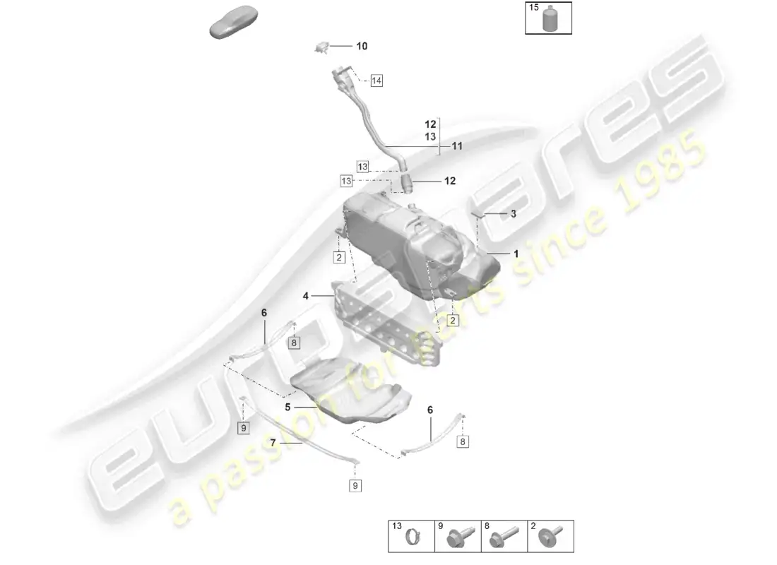 porsche 2021 (992-1 gt3/rs/st) fuel tank additive parts diagram