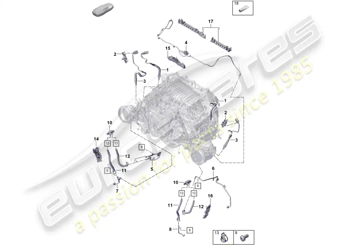 porsche 2021 (992-1 gt3/rs/st) catalytic converter petrol particulate filter fastenings and sensors parts diagram