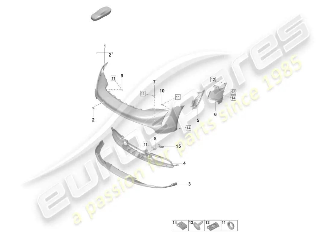 porsche 2021 (taycan 9j1-1) bumper front for equipment variant: basic parts diagram