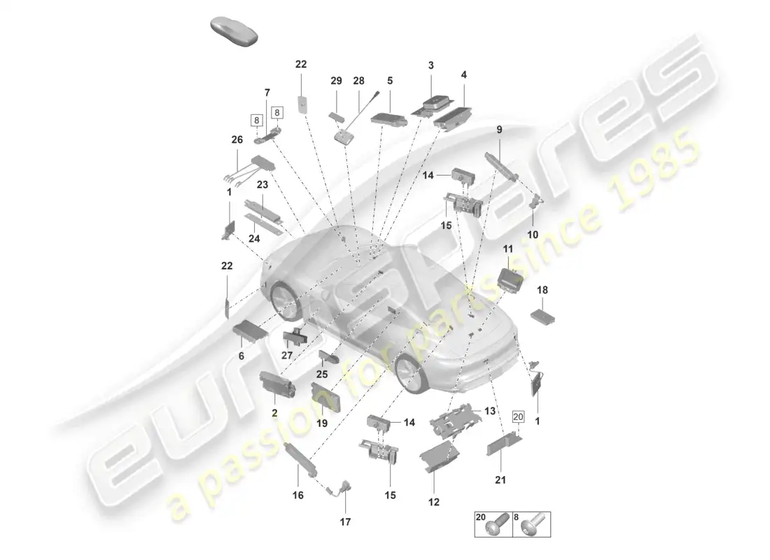 porsche 2021 (taycan 9j1-1) aerial chip card reader for road toll system parts diagram