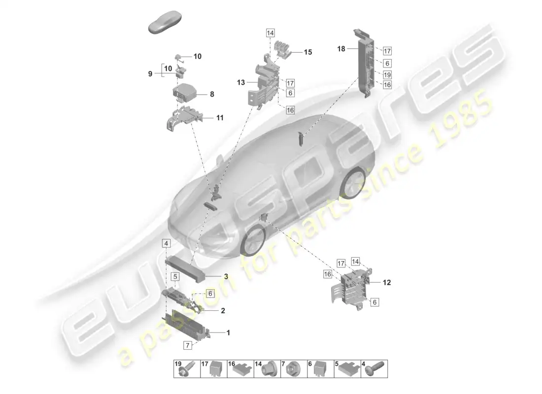 porsche 2021 (taycan 9j1-1) central electrics parts diagram