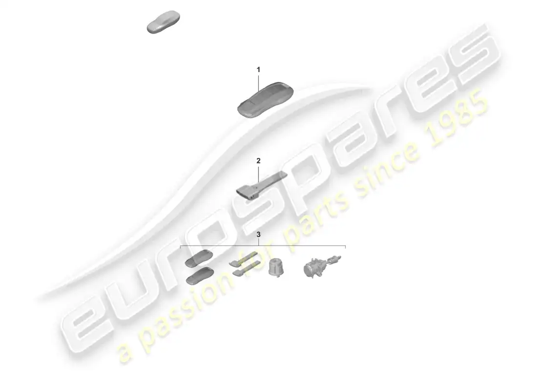 porsche 2022 (992-1 gt3/rs/st) handheld transmitter emergency key with specific lock 1 set of lock cylinders with handheld trans. & emerg. key w/o stipulated lock number parts diagram