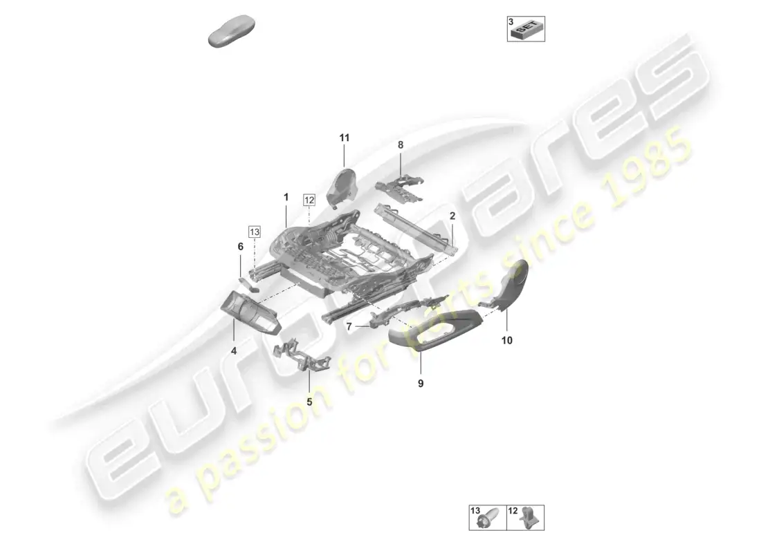 porsche 2023 (992-1 gt3/rs/st) seat frame accessories sundry parts diagram