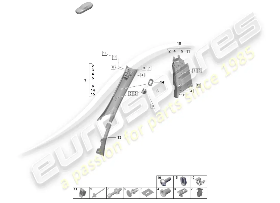 porsche 2023 (992-1 gt3/rs/st) a-pillar trim b-pillar trim parts diagram