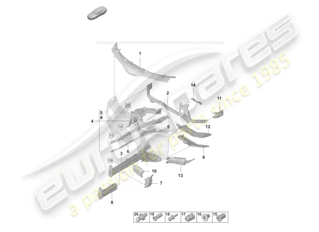 porsche 2023 (taycan 9j1-1) front end side member suspension strut mounting parts diagram