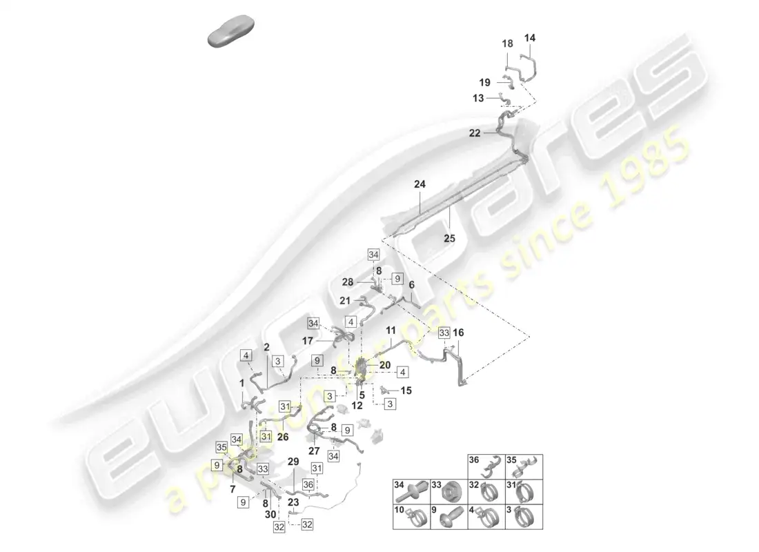 porsche 2020 (taycan 9j1-1) coolant pipe parts diagram