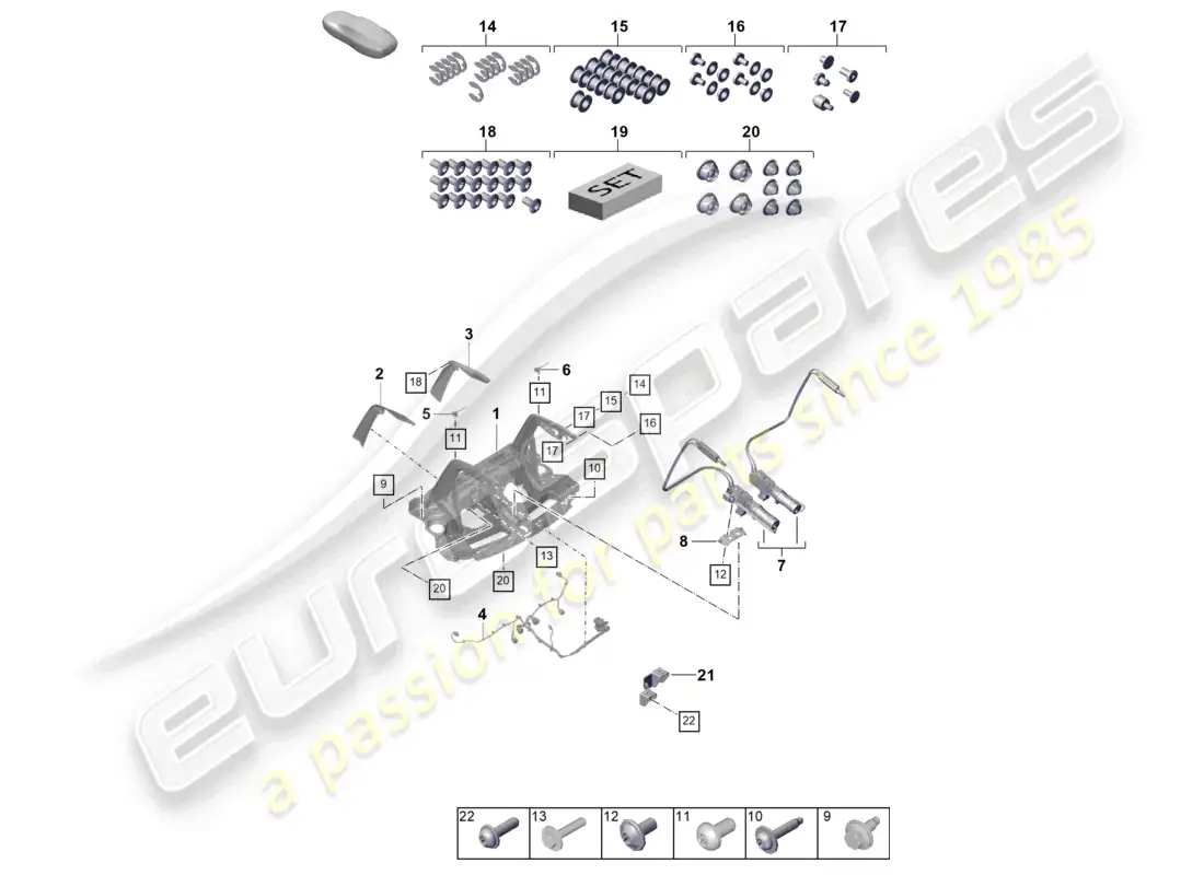 porsche 2022 (992-1 gt3/rs/st) rear spoiler parts diagram
