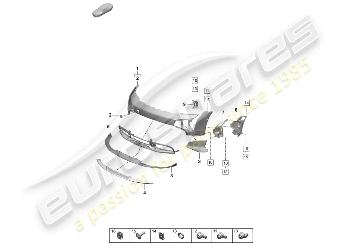 porsche 2025 (taycan 9j1-2) bumper front sport design package part diagram