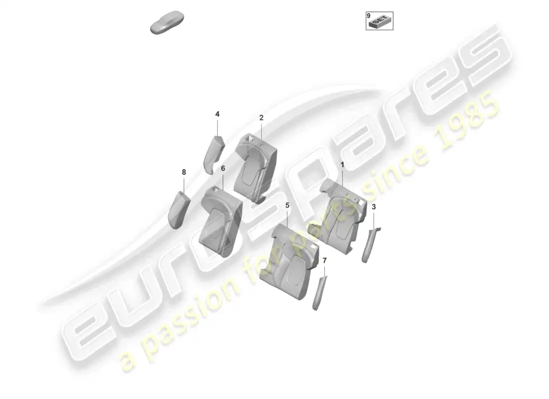 porsche 2025 (taycan 9j1-2) foam sect. for rest side supp. backrest cover sports seat part diagram