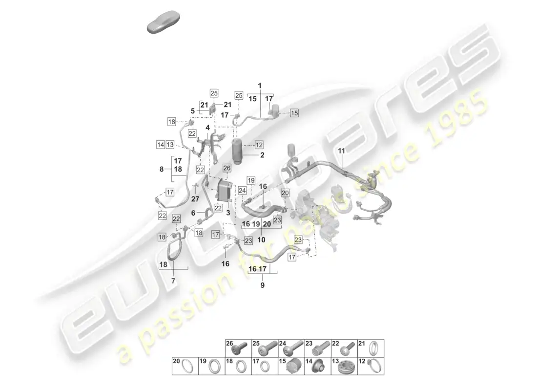 porsche 2023 (taycan 9j1-1) air conditioning refrigerant line dryer insert with attachment parts without: heat pump r134a coolant parts diagram