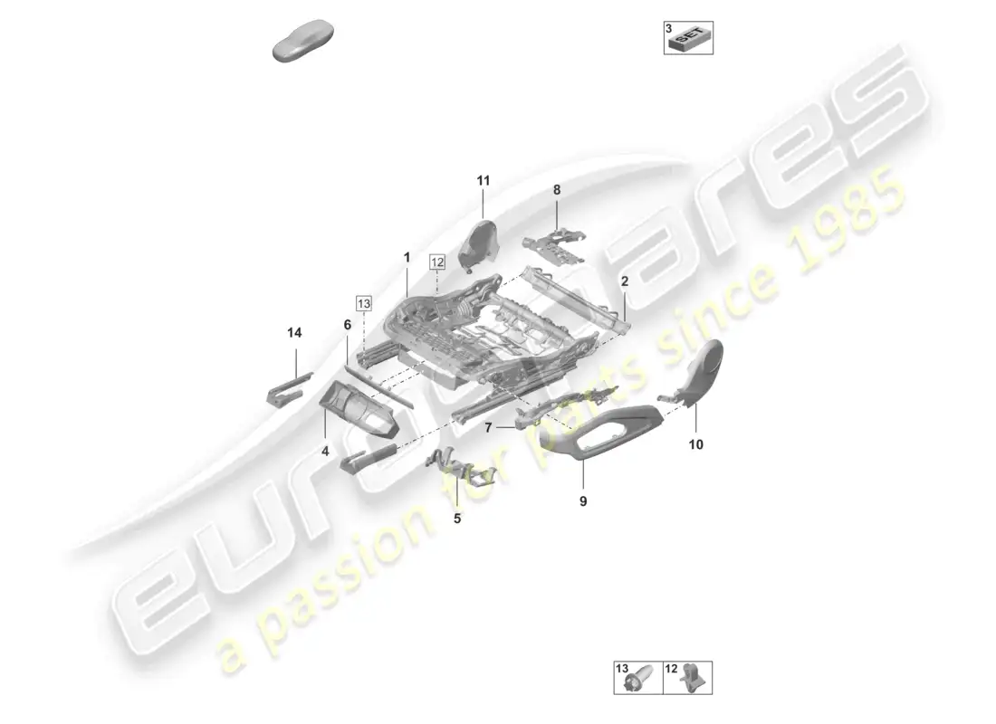 porsche 2023 (992-1 gt3/rs/st) seat frame accessories sundry parts diagram