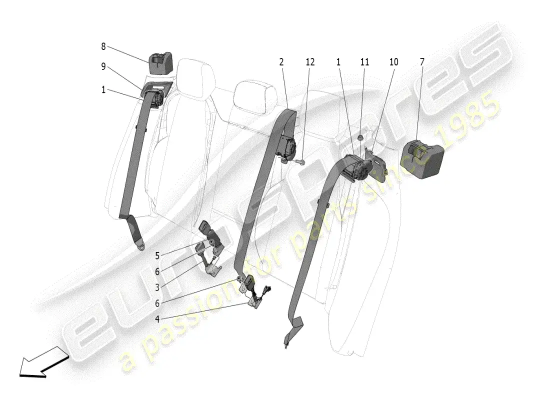 maserati grecale modena (2023) rear seat belts parts diagram