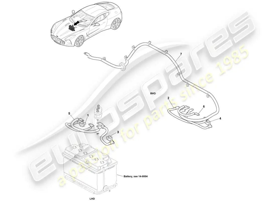 aston martin one-77 (2011) battery cables, cabin parts diagram