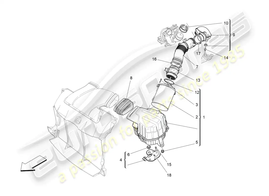 maserati ghibli (2016) air filter, air intake and ducts parts diagram