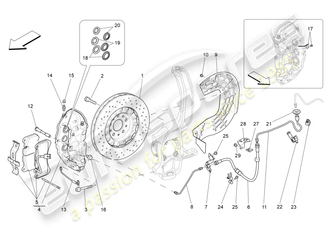 maserati levante (2020) braking devices on front wheels parts diagram