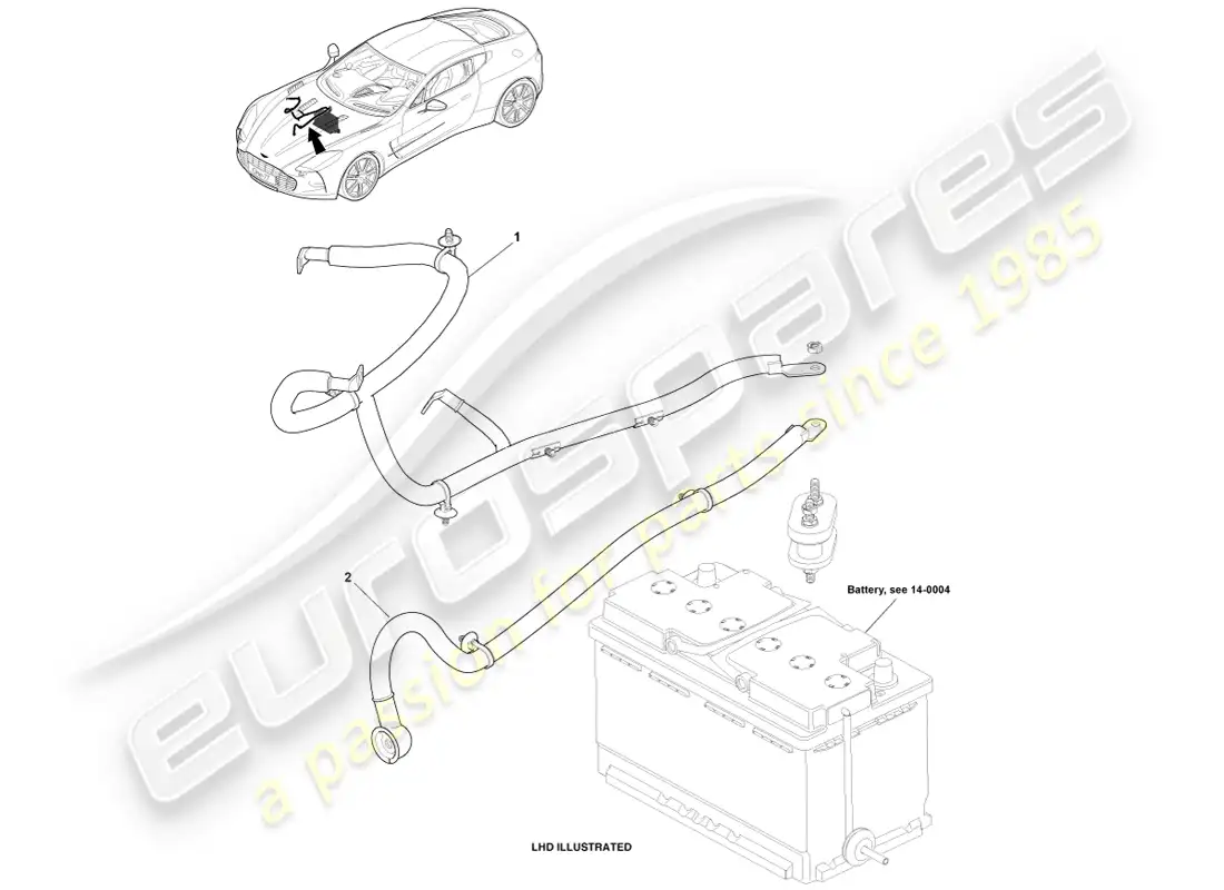aston martin one-77 (2011) battery cables, engine bay parts diagram