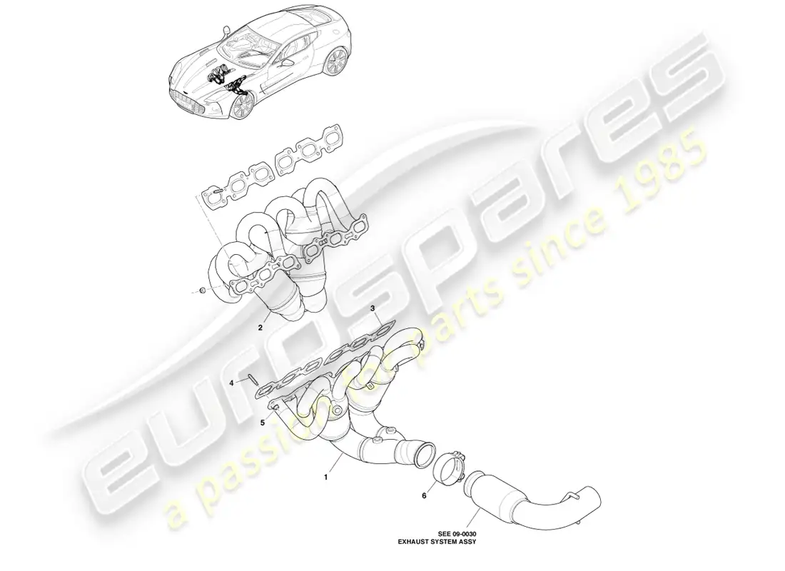 aston martin one-77 (2011) exhaust manifolds parts diagram