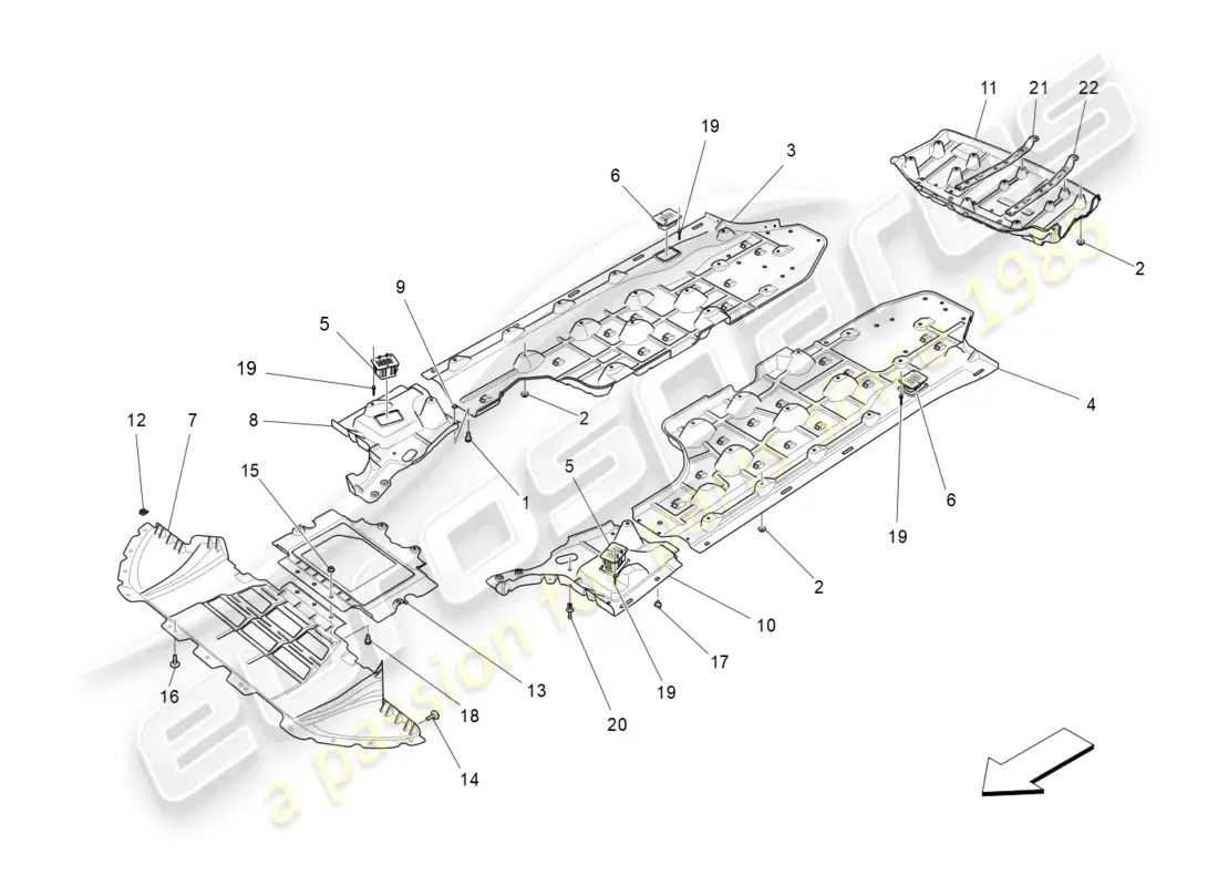 maserati levante (2020) underbody and underfloor guards parts diagram