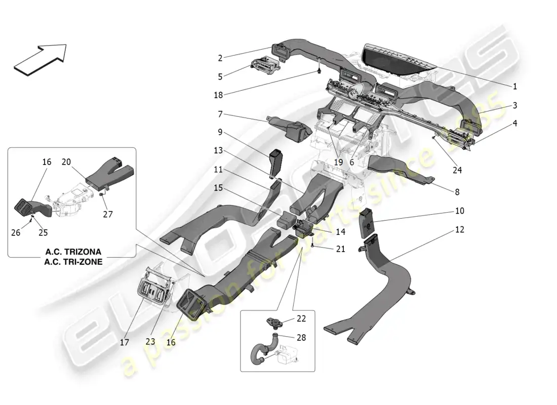 maserati grecale gt (2023) a/c unit: diffusion parts diagram