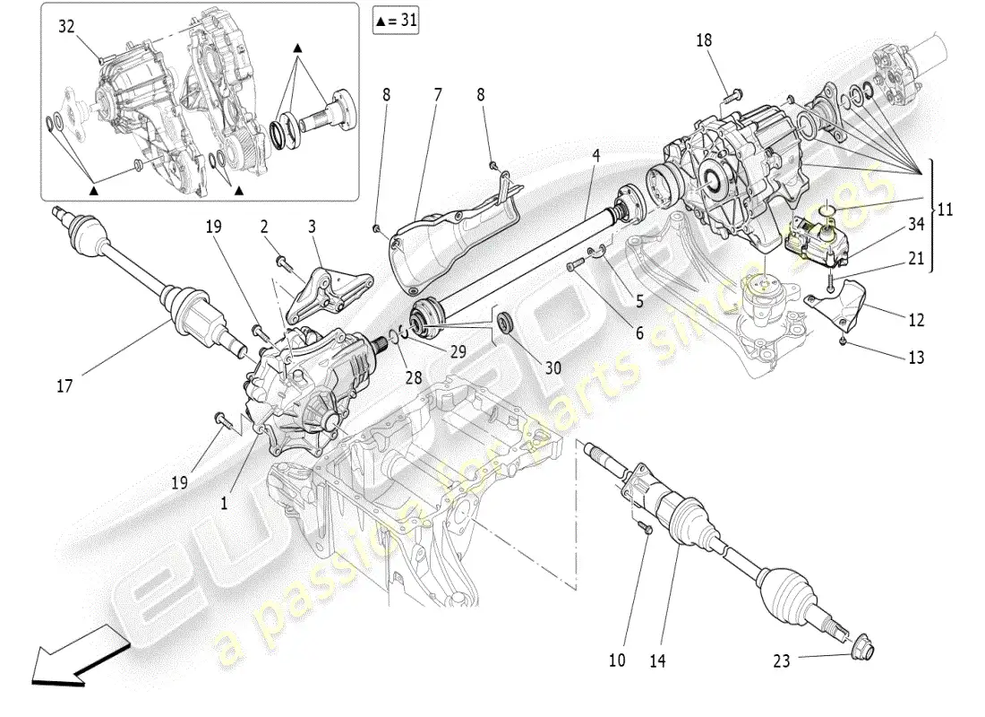 maserati ghibli (2021) front wheels transmission parts diagram