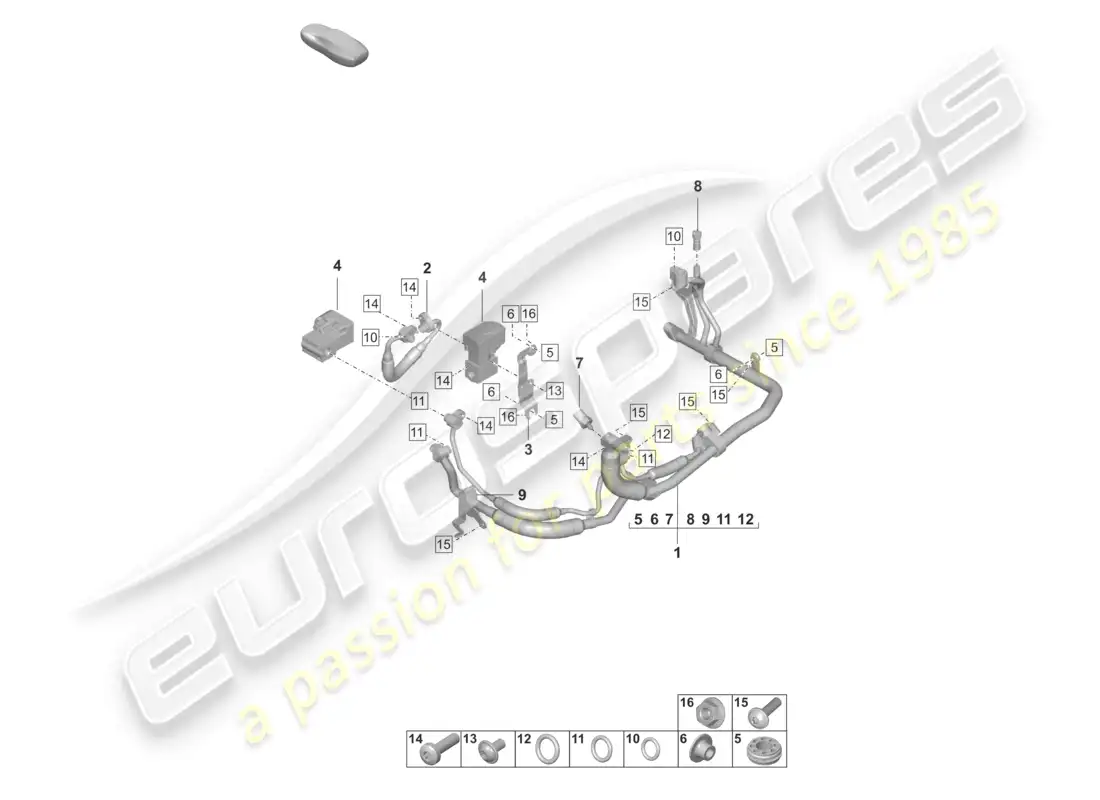 porsche 2023 (taycan 9j1-1) air conditioning heat exchanger r134a coolant parts diagram