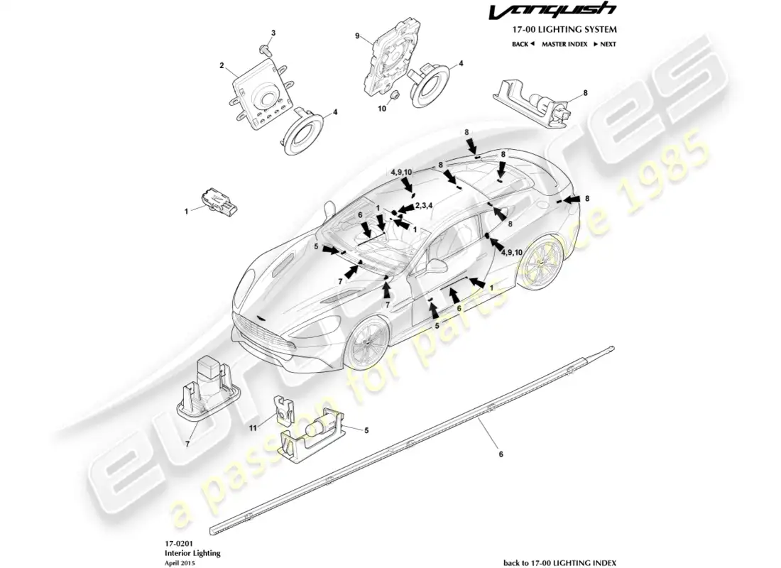 aston martin vanquish (2015) courtesy lighting parts diagram