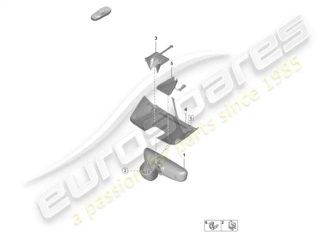porsche 2021 (992-1 gt3/rs/st) interior mirror cover parts diagram
