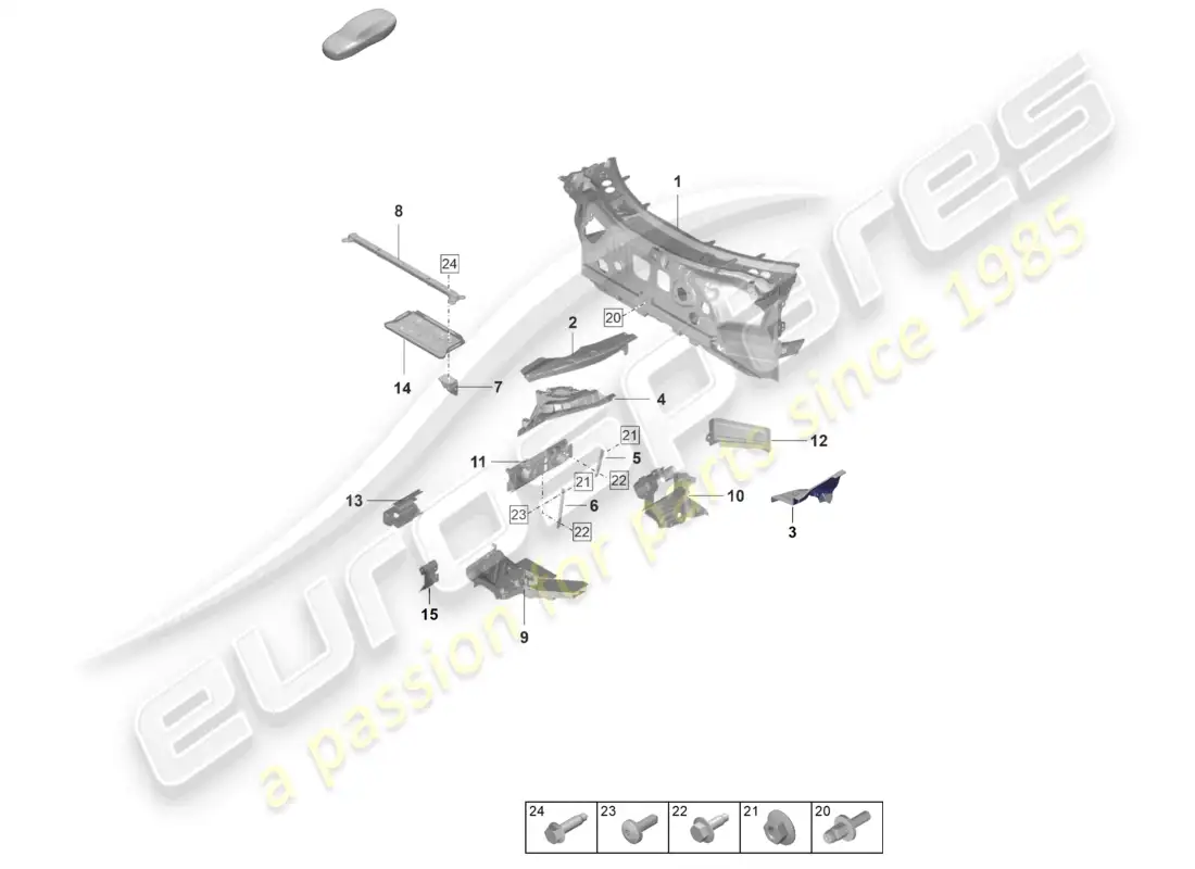 porsche 2022 (992-1 gt3/rs/st) front end firewall individual parts parts diagram