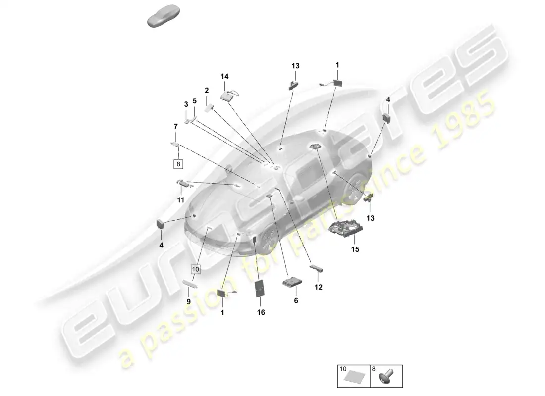 porsche 2026 (taycan 9j1-2) aerial front chip card reader for road toll system parts diagram