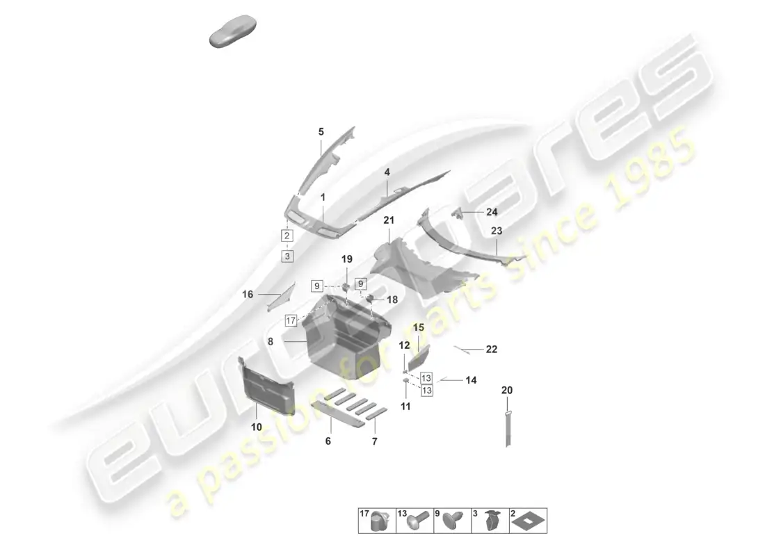 porsche 2023 (992-1 gt3/rs/st) luggage compartment trim parts diagram