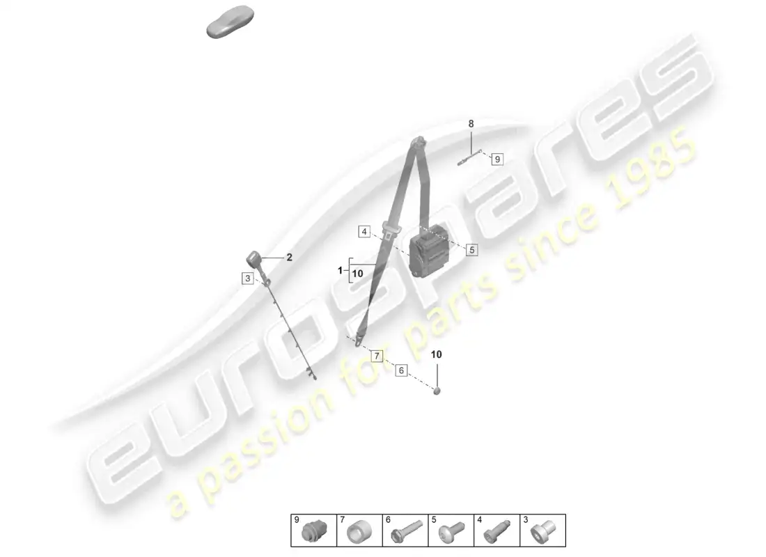 porsche 2021 (992-1 gt3/rs/st) three-point safety belt front belt latch parts diagram